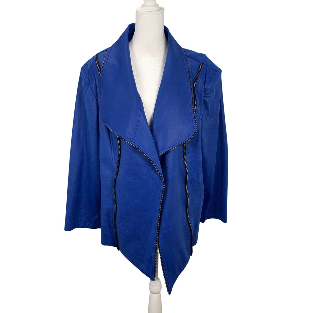 Insight New York Woman Cobalt Blue Faux Leather Draped Shawl Jacket 22W